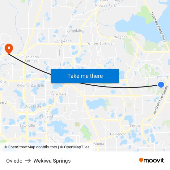 Oviedo to Wekiwa Springs map