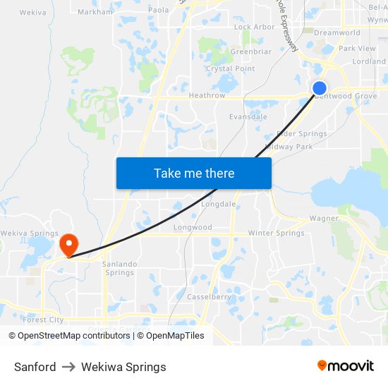 Sanford to Wekiwa Springs map