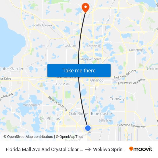 Florida Mall Ave And Crystal Clear Ln to Wekiwa Springs map