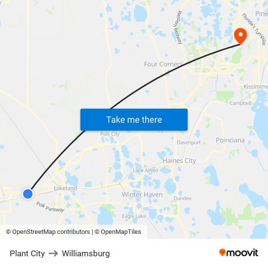 Plant City to Williamsburg map