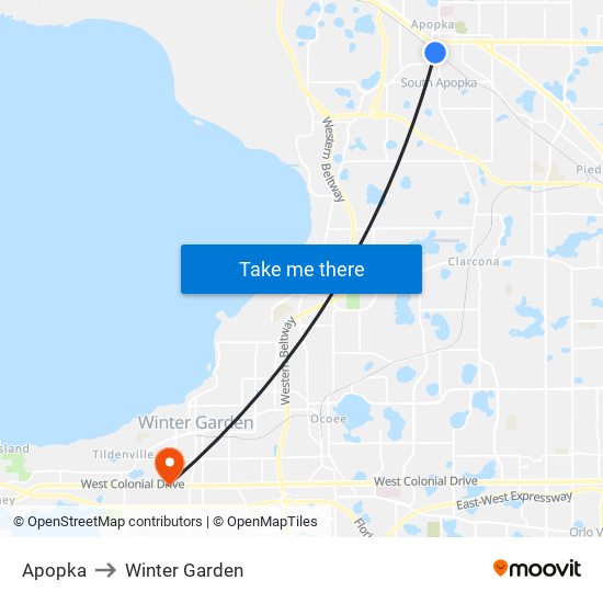 Apopka to Winter Garden map