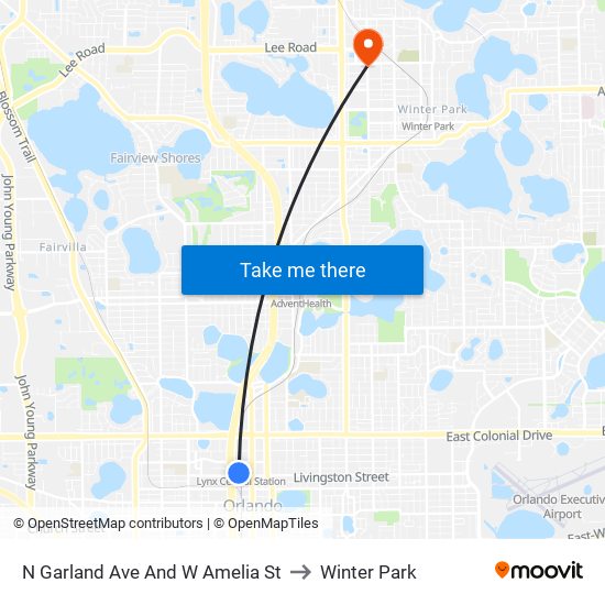 N Garland  Ave And W Amelia  St to Winter Park map