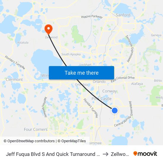 Jeff Fuqua Blvd S And Quick Turnaround Rd to Zellwood map