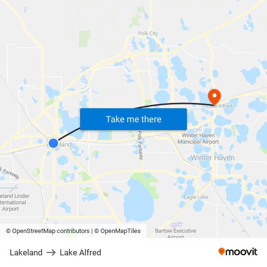 Lakeland to Lake Alfred map