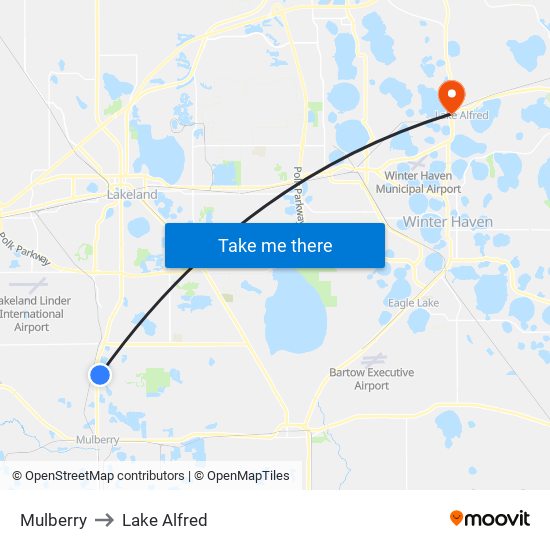 Mulberry to Lake Alfred map