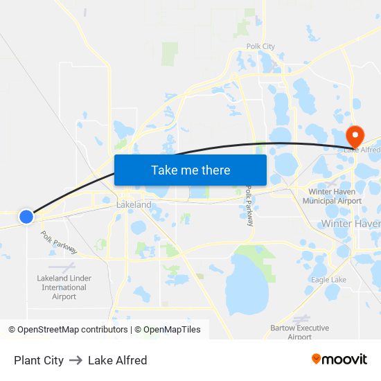 Plant City to Lake Alfred map