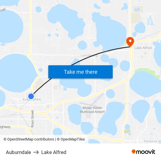 Auburndale to Lake Alfred map