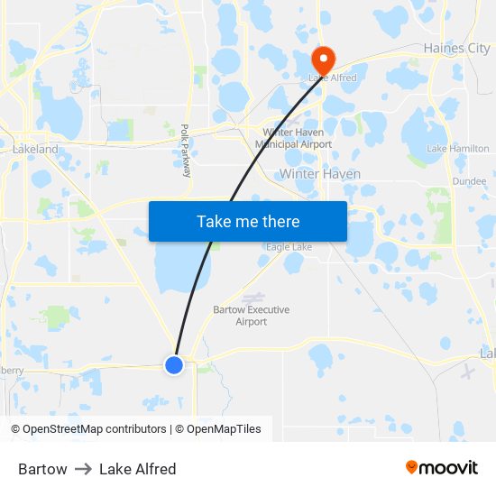 Bartow to Lake Alfred map