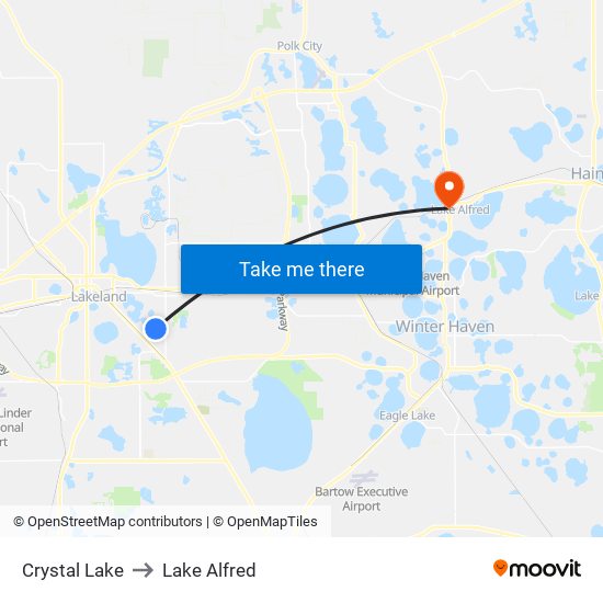 Crystal Lake to Lake Alfred map