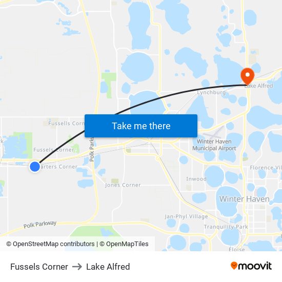 Fussels Corner to Lake Alfred map