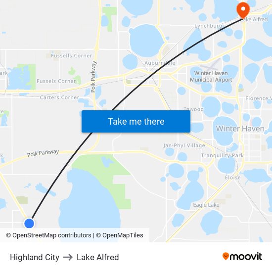 Highland City to Lake Alfred map