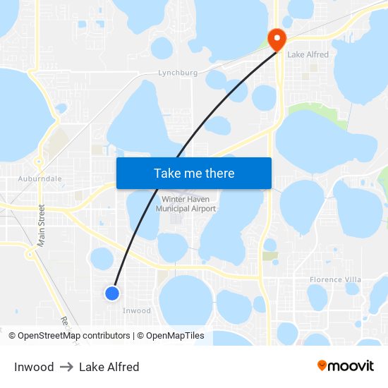 Inwood to Lake Alfred map