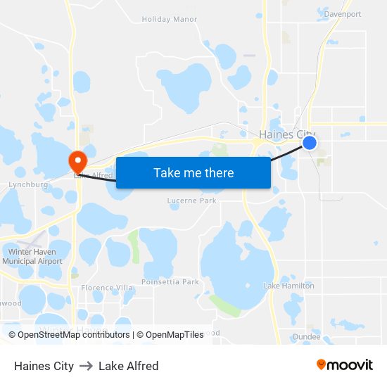 Haines City to Lake Alfred map