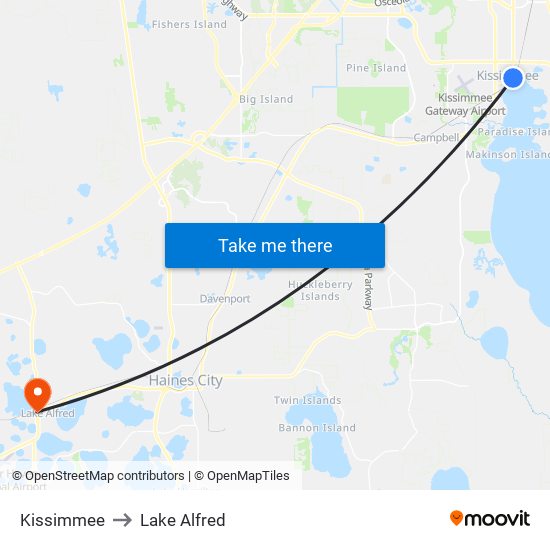 Kissimmee to Lake Alfred map