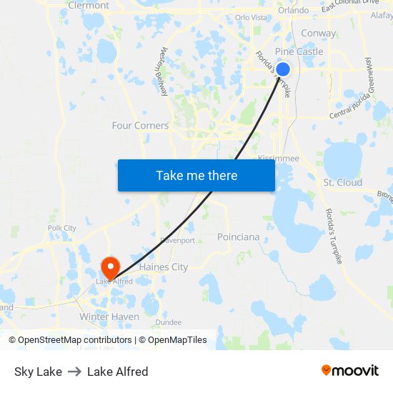 Sky Lake to Lake Alfred map