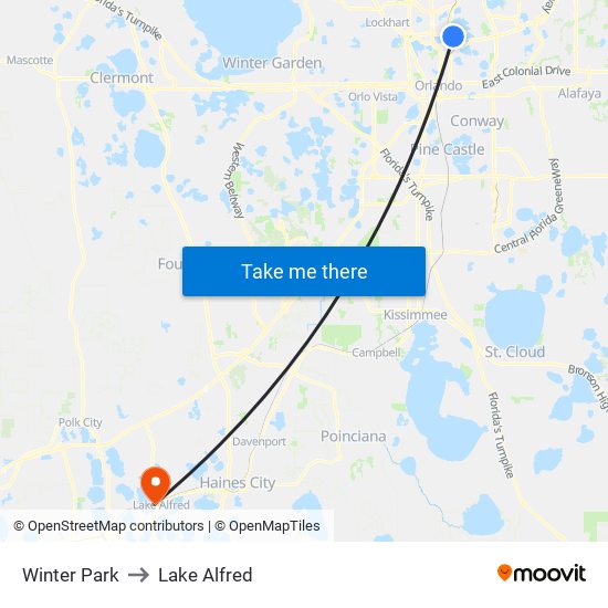 Winter Park to Lake Alfred map