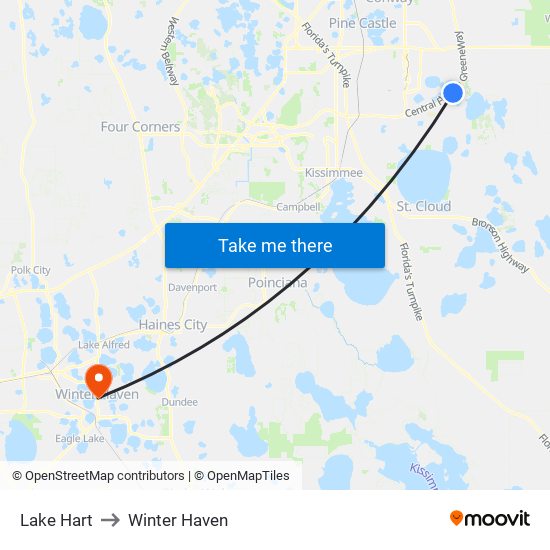 Lake Hart to Winter Haven map