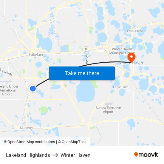 Lakeland Highlands to Winter Haven map