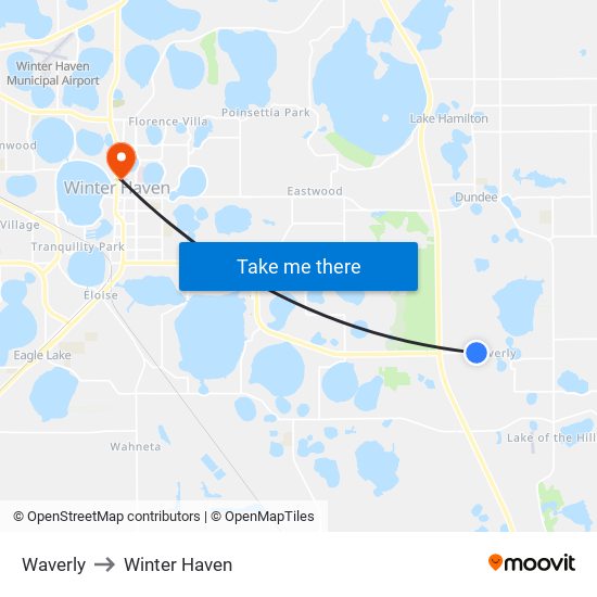 Waverly to Winter Haven map