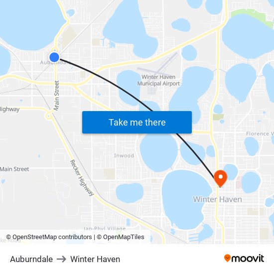 Auburndale to Winter Haven map