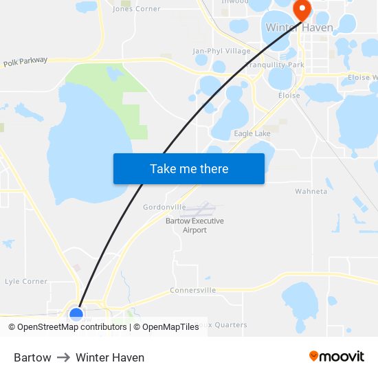 Bartow to Winter Haven map