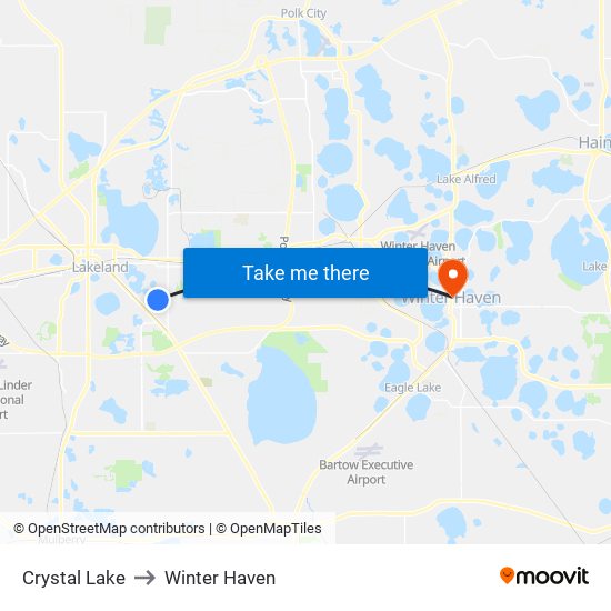 Crystal Lake to Winter Haven map