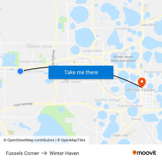 Fussels Corner to Winter Haven map