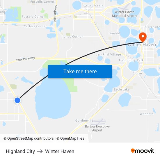 Highland City to Winter Haven map