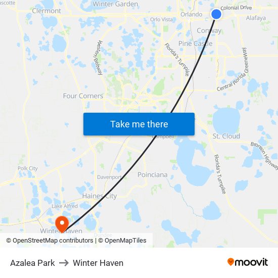 Azalea Park to Winter Haven map