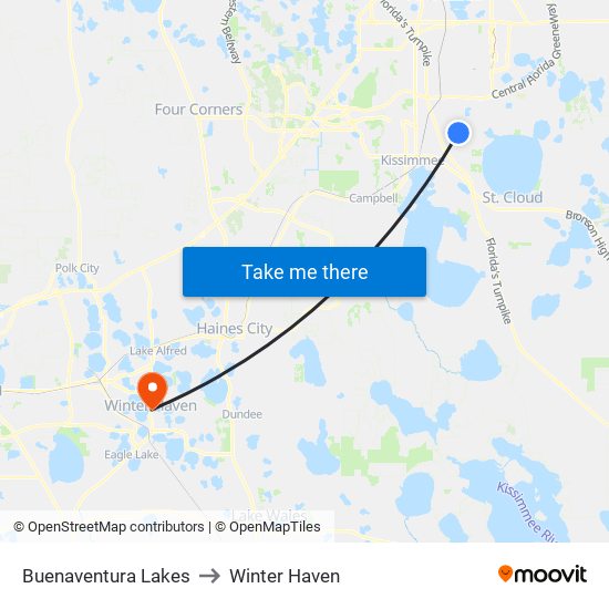 Buenaventura Lakes to Winter Haven map