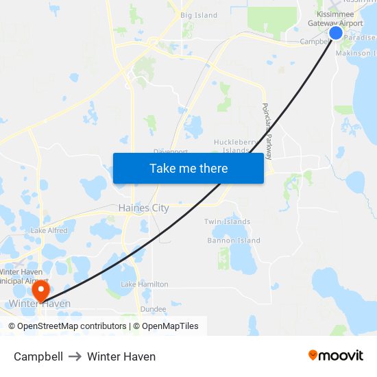 Campbell to Winter Haven map