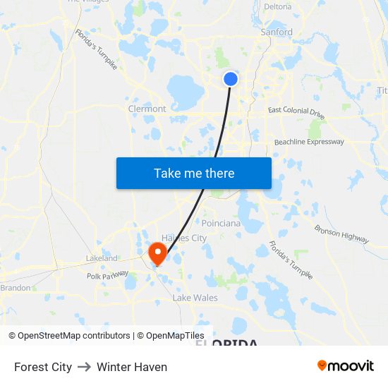 Forest City to Winter Haven map