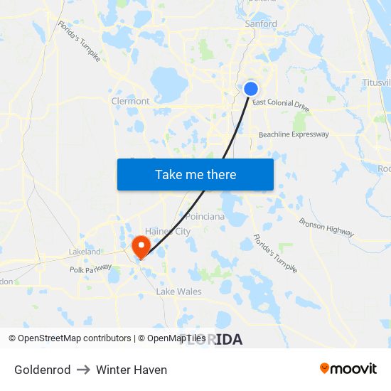 Goldenrod to Winter Haven map