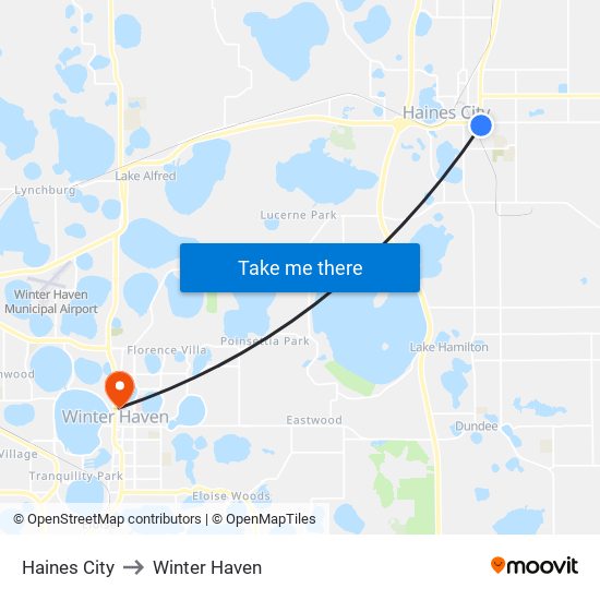 Haines City to Winter Haven map