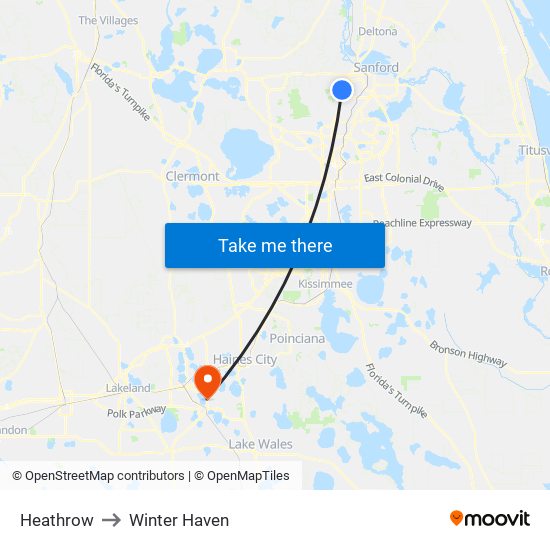 Heathrow to Winter Haven map