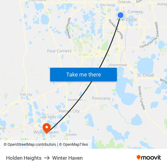 Holden Heights to Winter Haven map