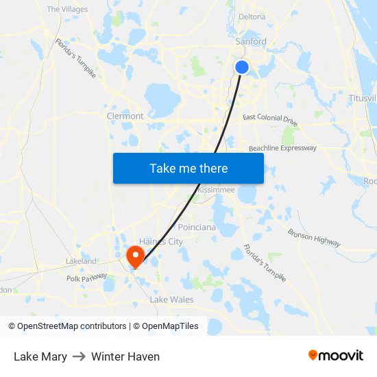 Lake Mary to Winter Haven map