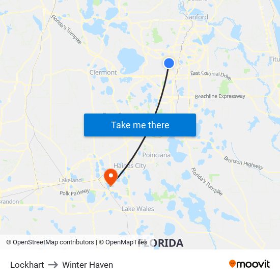 Lockhart to Winter Haven map