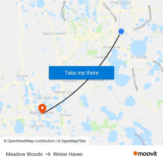 Meadow Woods to Winter Haven map