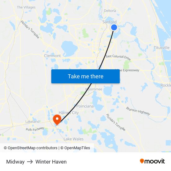Midway to Winter Haven map