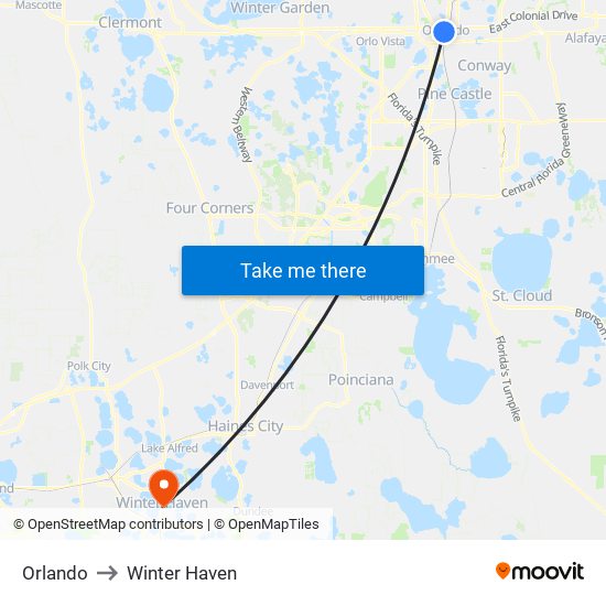 Orlando to Winter Haven map