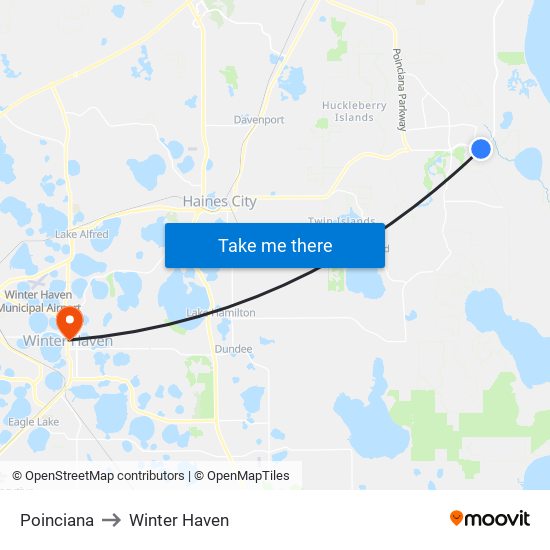 Poinciana to Winter Haven map