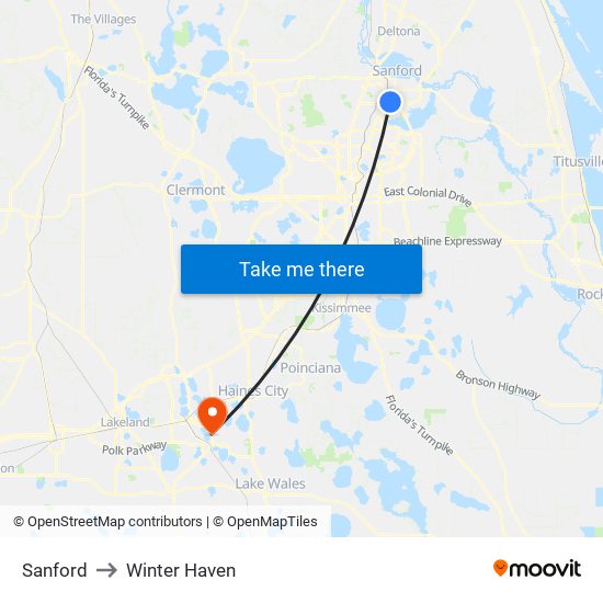 Sanford to Winter Haven map