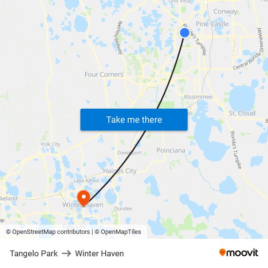 Tangelo Park to Winter Haven map