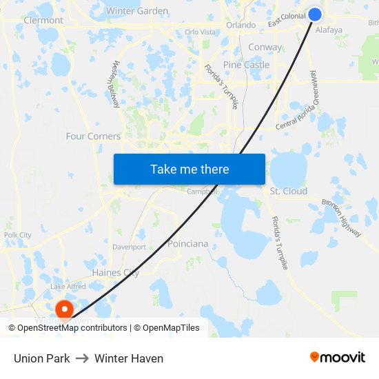 Union Park to Winter Haven map