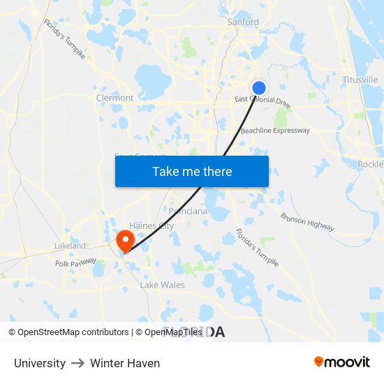 University to Winter Haven map