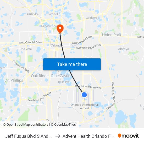 Jeff Fuqua Blvd S And Quick Turnaround Rd to Advent Health Orlando Florida Hospital Orlando map