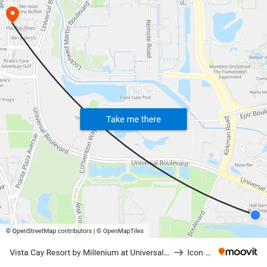 Vista Cay Resort by Millenium at Universal Blvd Orlando to Icon Park map
