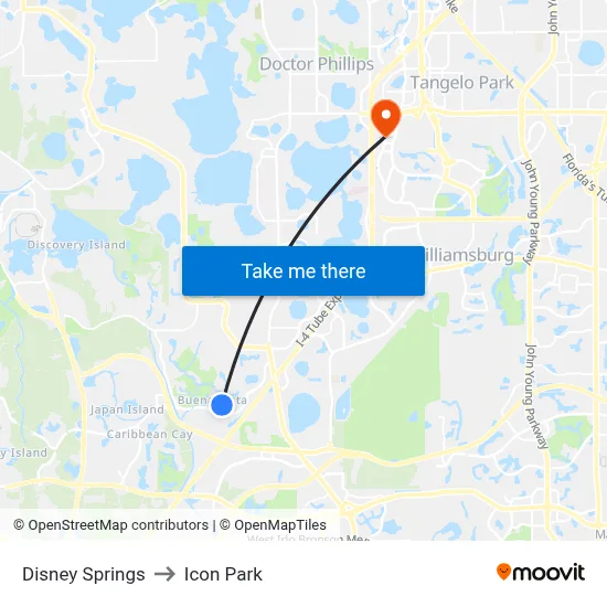 Disney Springs to Icon Park map