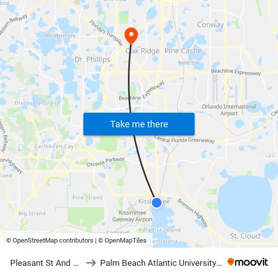 Pleasant  St And Neptune  Rd to Palm Beach Atlantic University Orlando Campus map